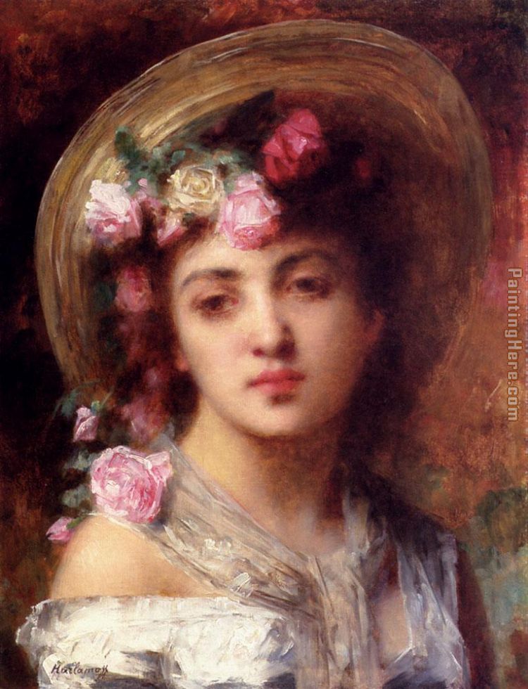 The Flower Girl painting - Alexei Alexeivich Harlamoff The Flower Girl art painting